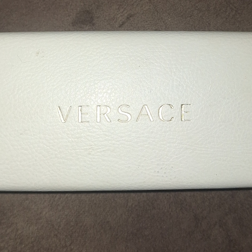 Versace Ivory Leather Gold Embossed Accessory Case